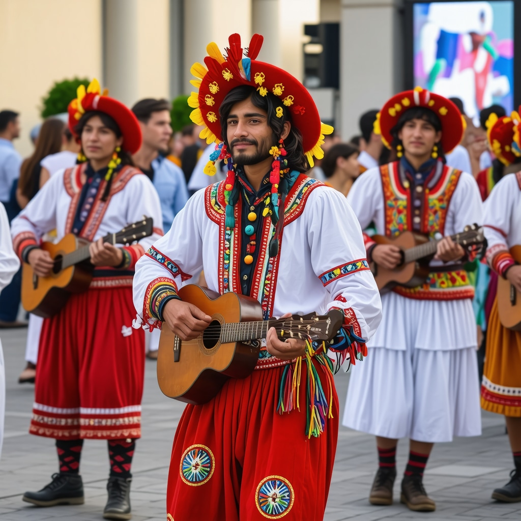 Skopje multicultural festival with diverse ethnic groups and digital art installations