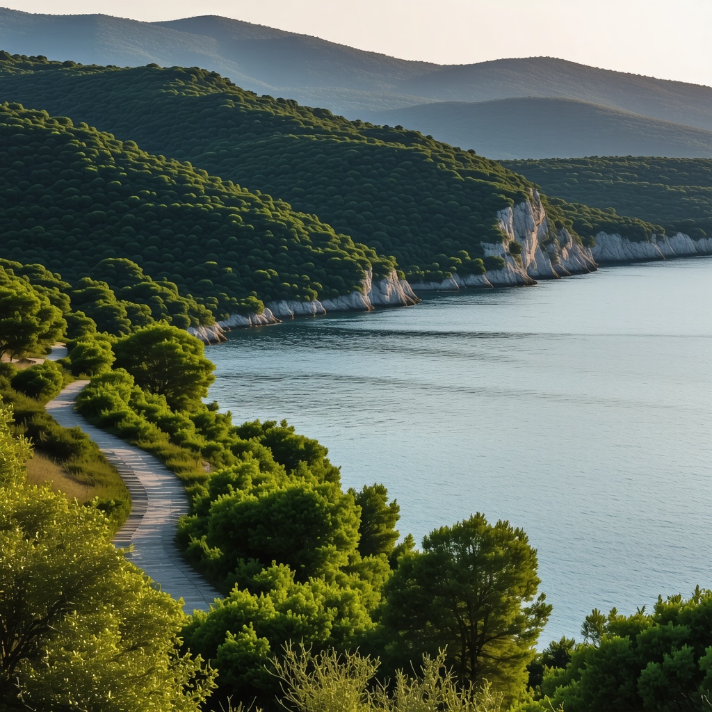 Scenic natural landscape of Mljet island featuring hiking trails and coastal greenery