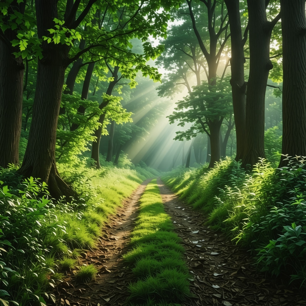 Forest path in Brezovica with sunlight and greenery