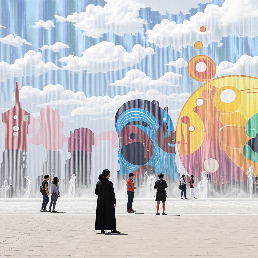 Open-air art festival in Sibiu featuring traditional crafts and digital interactive installations with diverse visitors