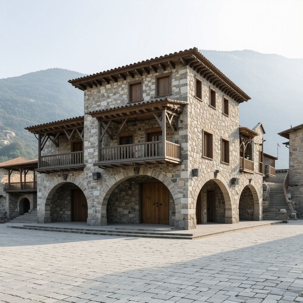 Traditional stone and wood houses in Gjirokastër with modern sustainable restoration