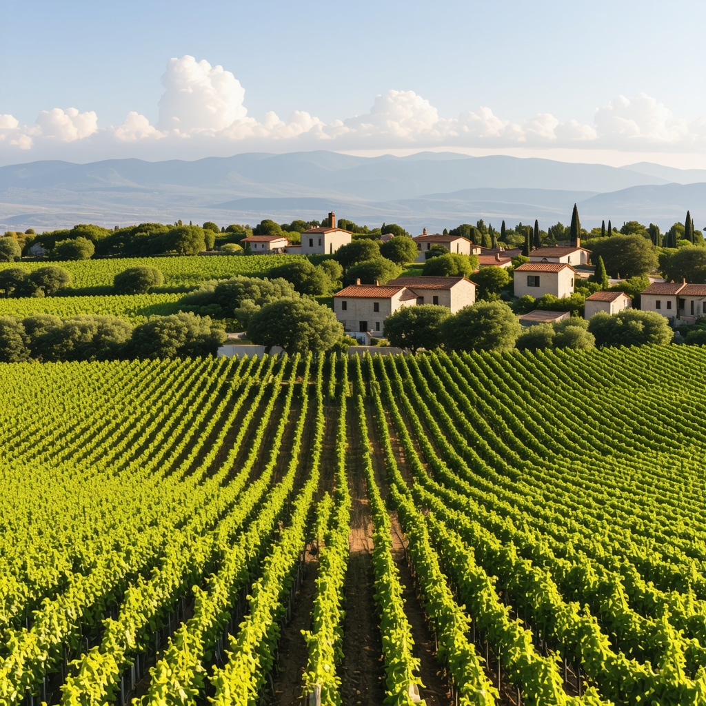 Panoramic view of traditional Herzegovinian vineyards and olive groves showcasing the terroir of Ljubuški