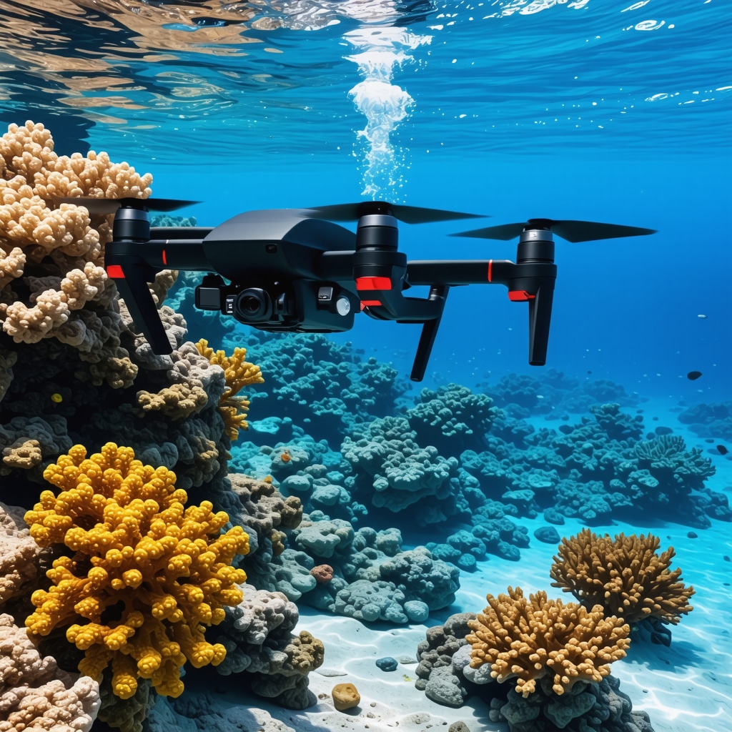 Underwater drone capturing coral reefs and seagrass beds in Ksamil bays