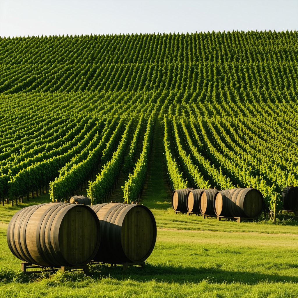 Vineyard in Smederevo with wooden barrels and modern winemaking equipment