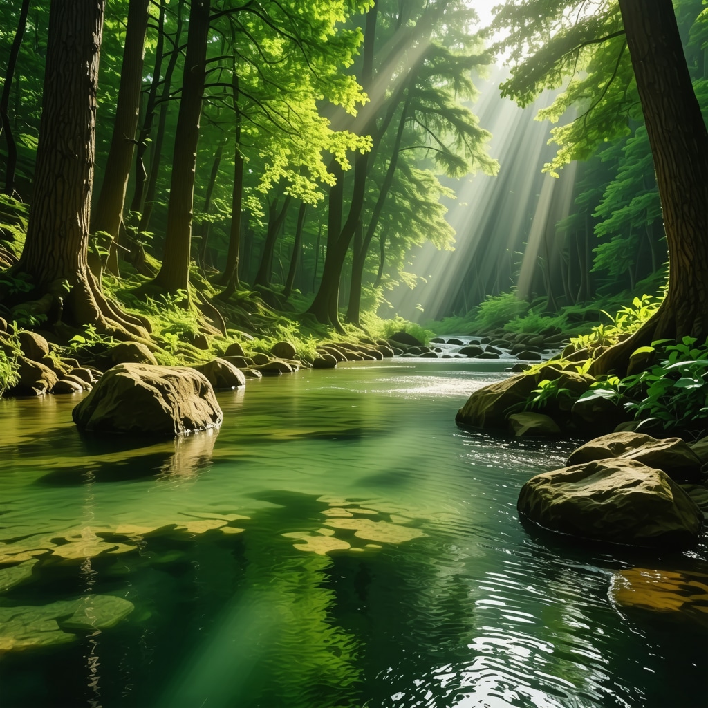Panoramic early morning view of Vrelo Bosne with clear spring waters and lush green forest