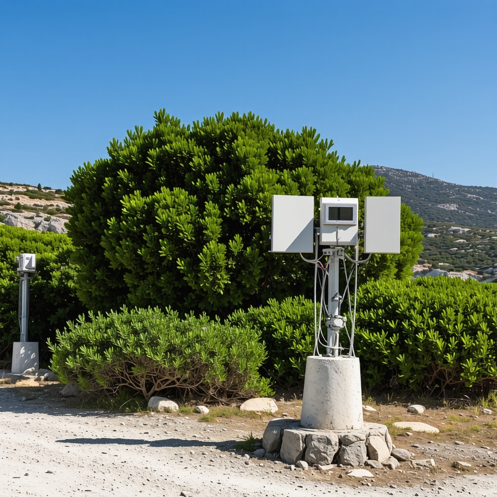 Coastal monitoring station with sensors in a Mediterranean setting near Himara