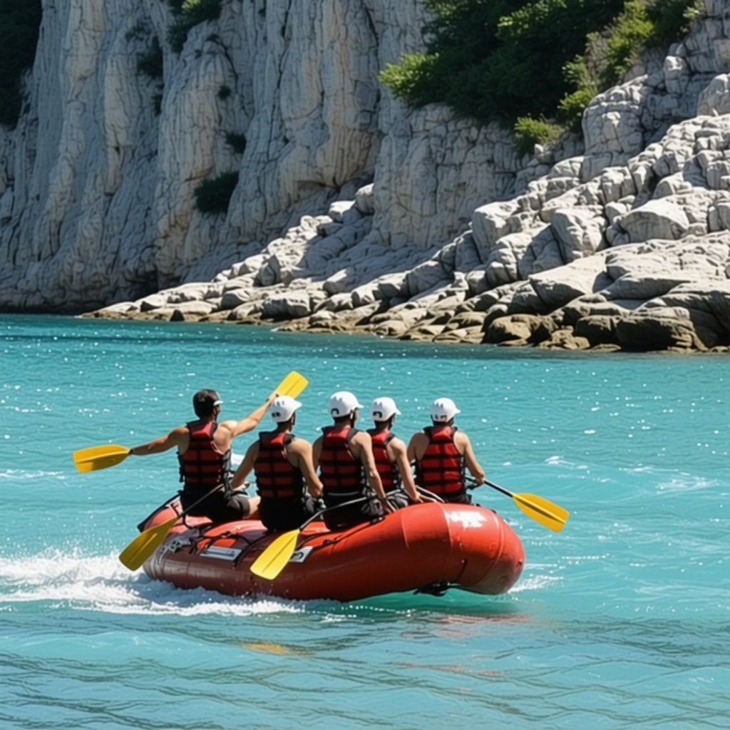 People enjoying rafting and mountain biking in scenic Omiš landscape