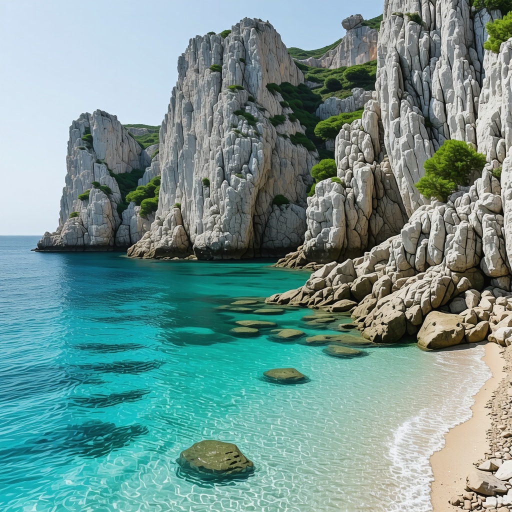 Scenic view of Albanian coast with cliffs and blue waters