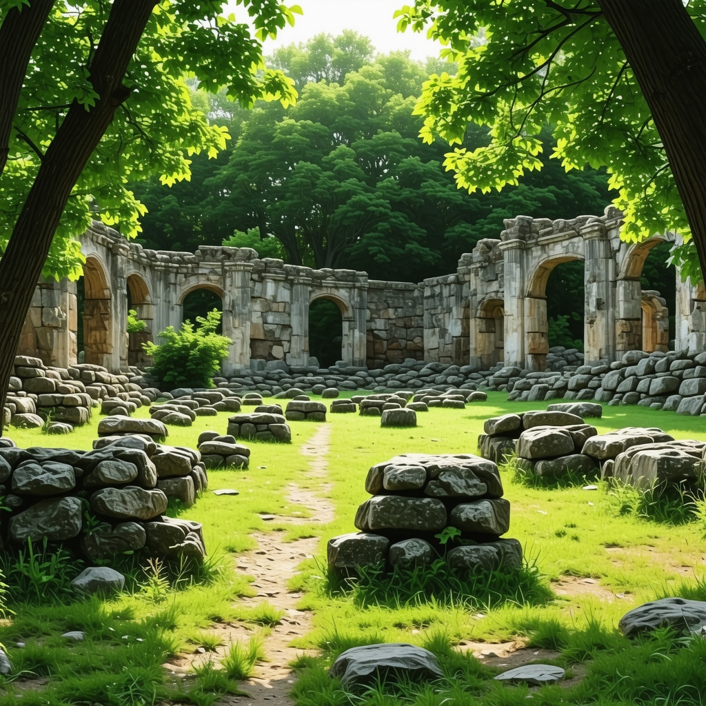 Ancient ruins in Kičevo amidst green nature and sunlight