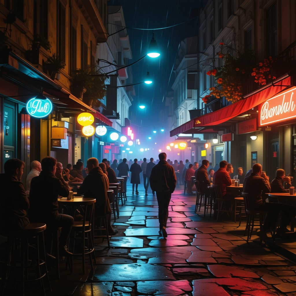 Colorful night scene in Belgrade with jazz and alternative music venues showcasing cultural fusion