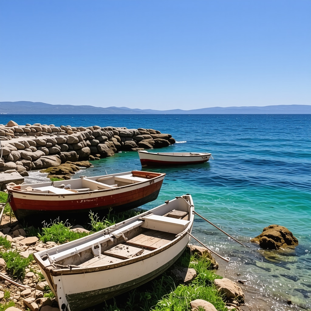 Scenic view of Bulgaria's Black Sea coast with secluded beaches and boats