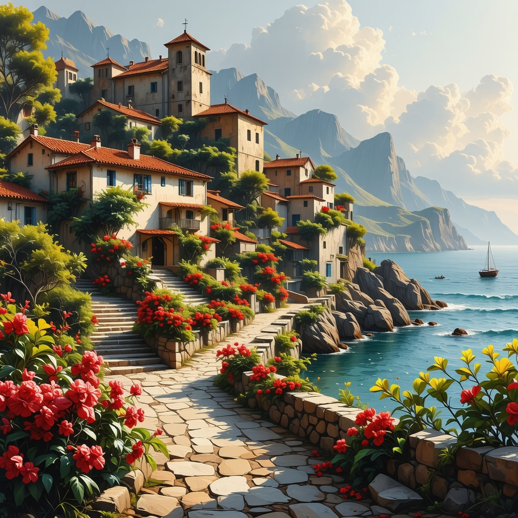 Scenic view of a historic coastal village blending cultural heritage with natural beauty.