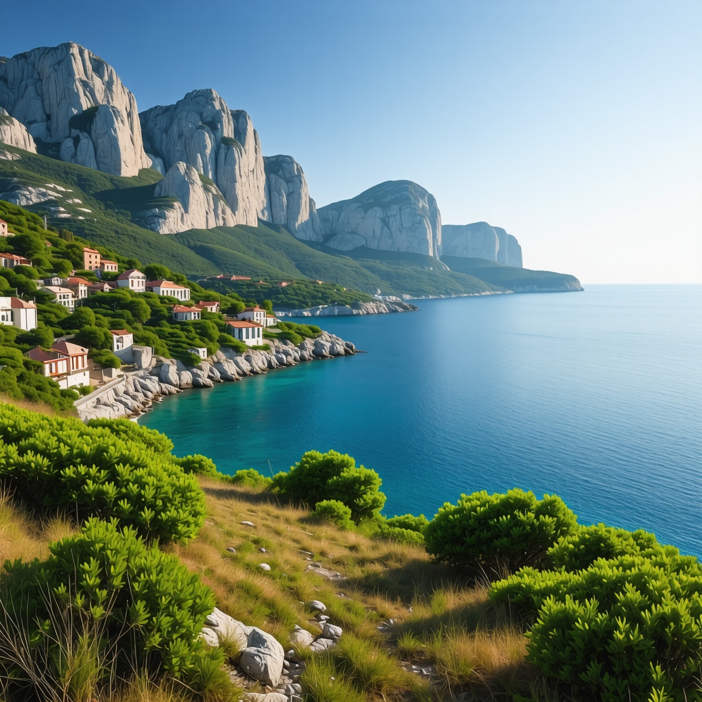 Stunning view of Croatian mountains and sea in vibrant colors