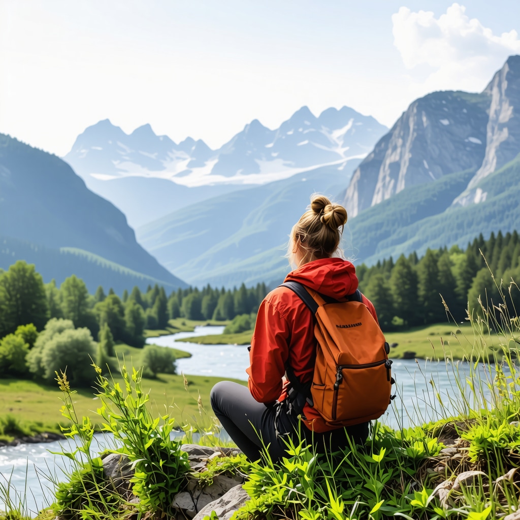 A person immersed in Slovenian mountain landscape, highlighting sustainable adventure tourism