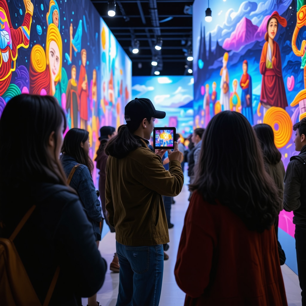 Vibrant digital art installation combining augmented reality and traditional folk culture at a Tekirdağ festival