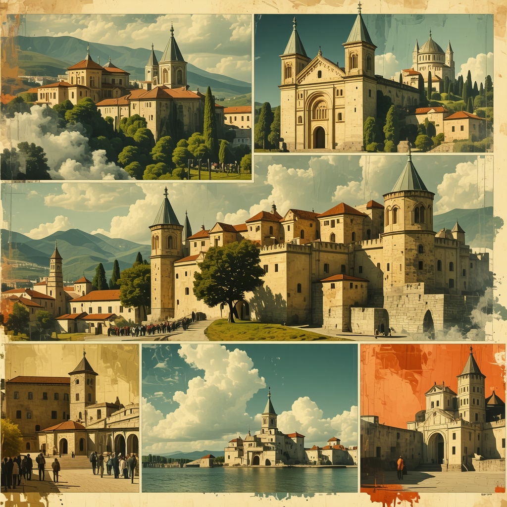 A colorful digital collage representing Balkan historic sites, modern technology, and cultural storytelling.