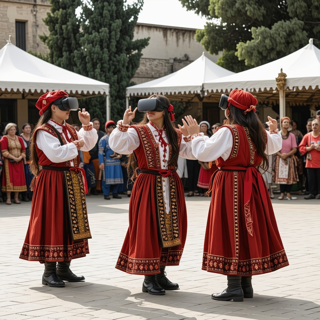 Festival in Tekirdağ showing traditional dancers interacting with digital AR and VR technology