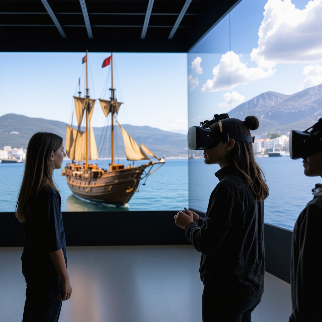 Interactive digital exhibit showing Tivat's maritime history with virtual reality and touchscreens