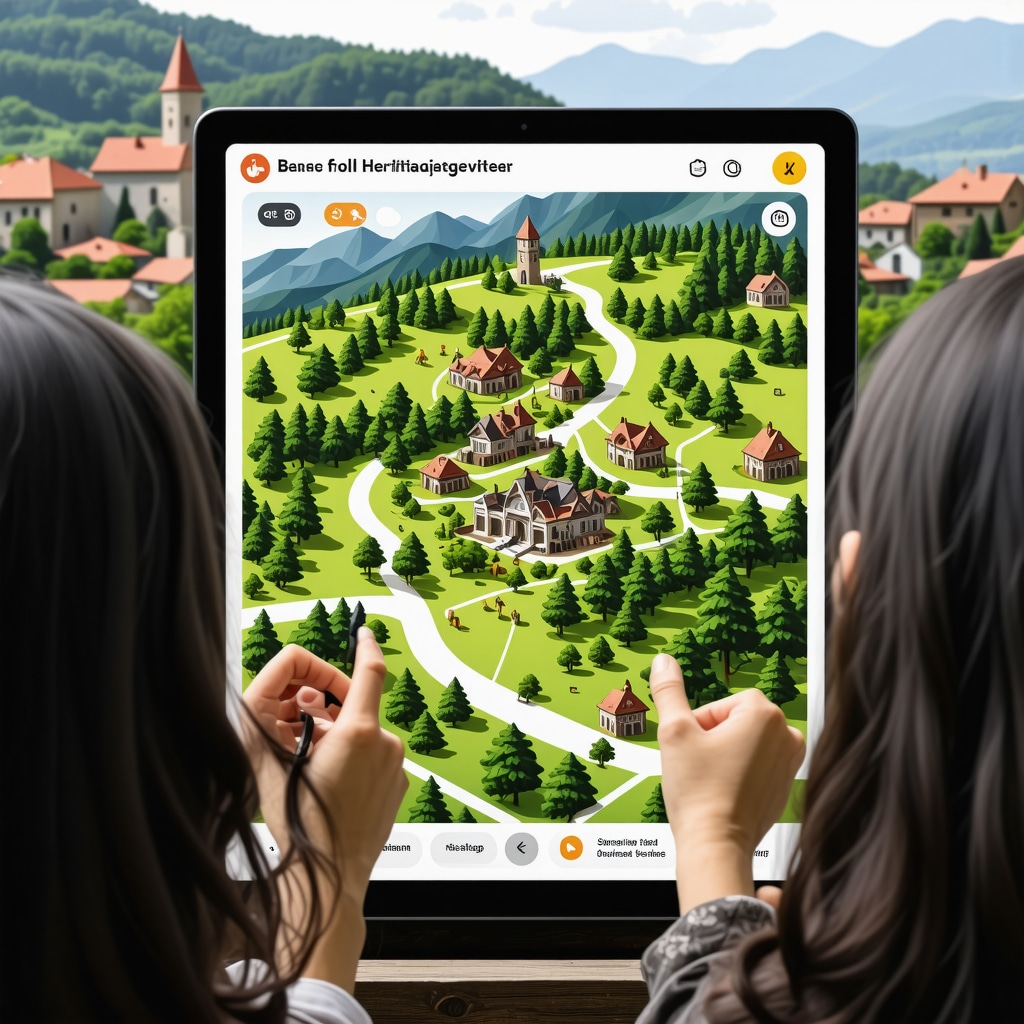 Local community members engaging with interactive digital map showcasing Berane's cultural and natural heritage