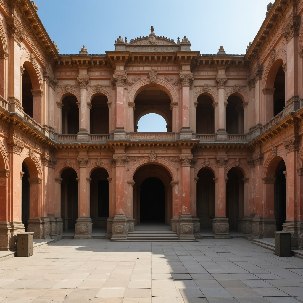 A modern 3D scanning device captures an ancient monument for digital preservation.