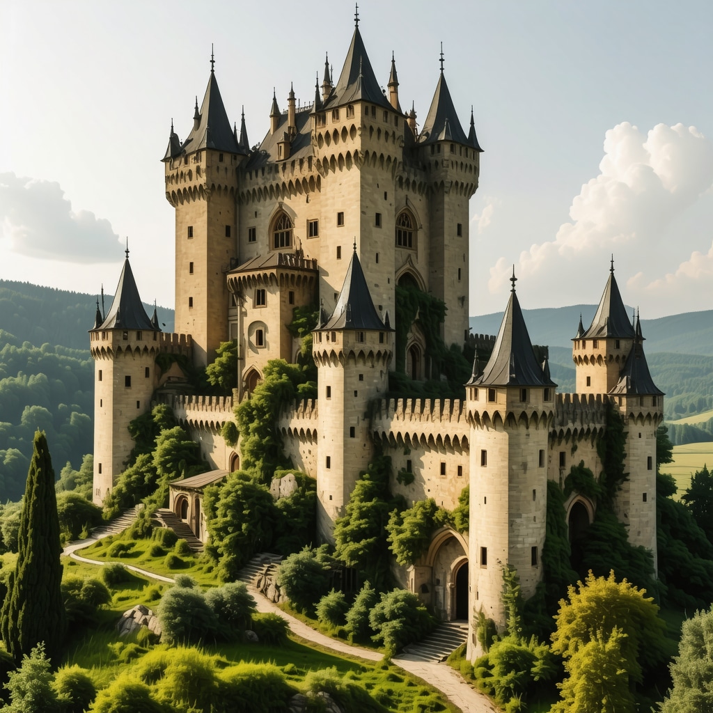 Medieval castle with 3D scanning equipment and digital models