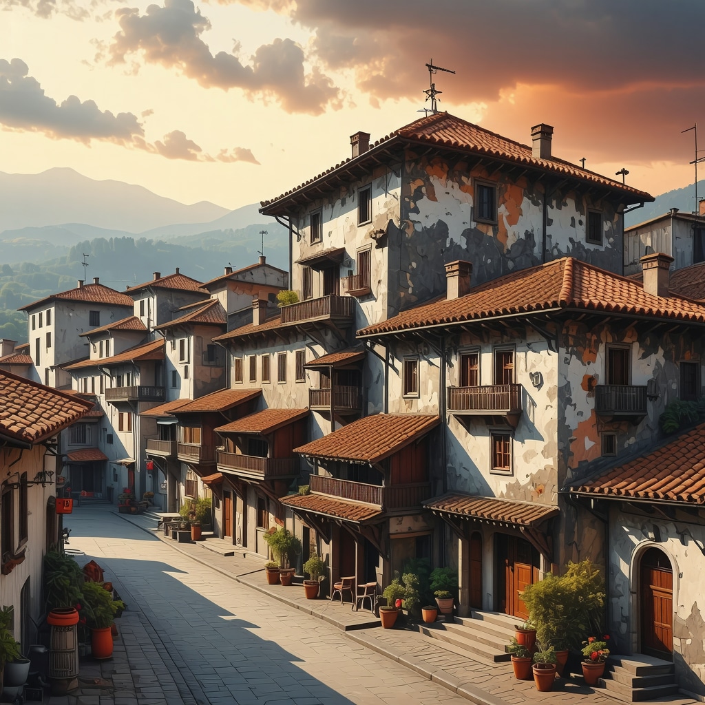 Modern digital interpretation of traditional Tetovo architecture blending old and new