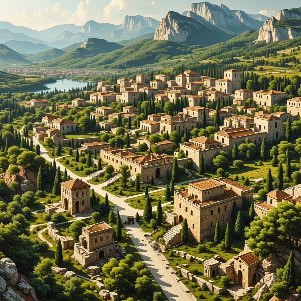 Digital illustration of Hercegovina's archaeological sites and natural parks