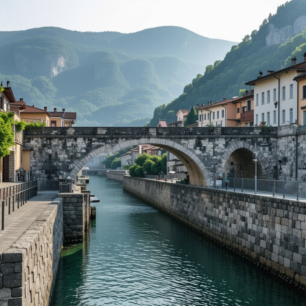 Historic bridge in Konjic blending traditional architecture with modern urban design.