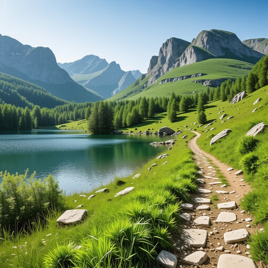 Scenic mountain trail leading to a lake in Durmitor, Montenegro
