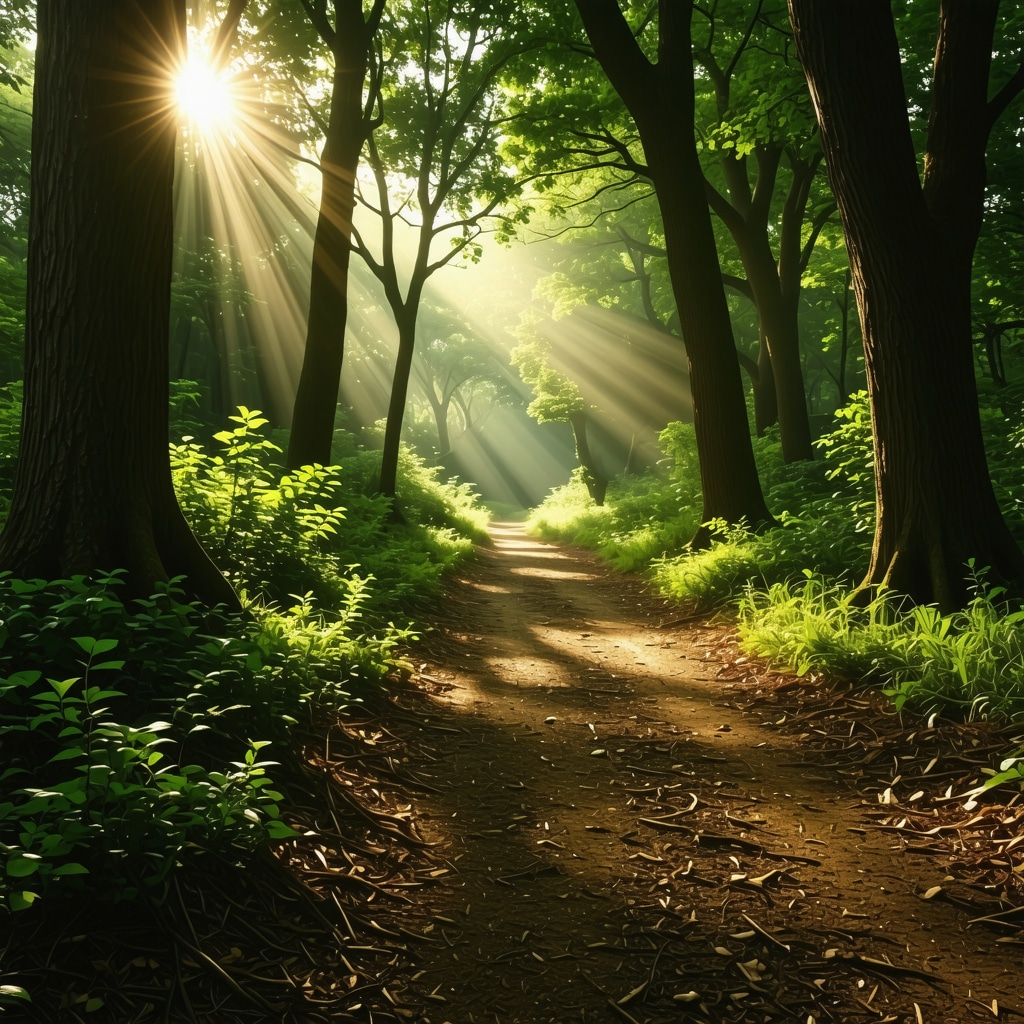 A peaceful, sunlit forest trail in Omiš, showcasing untouched natural beauty