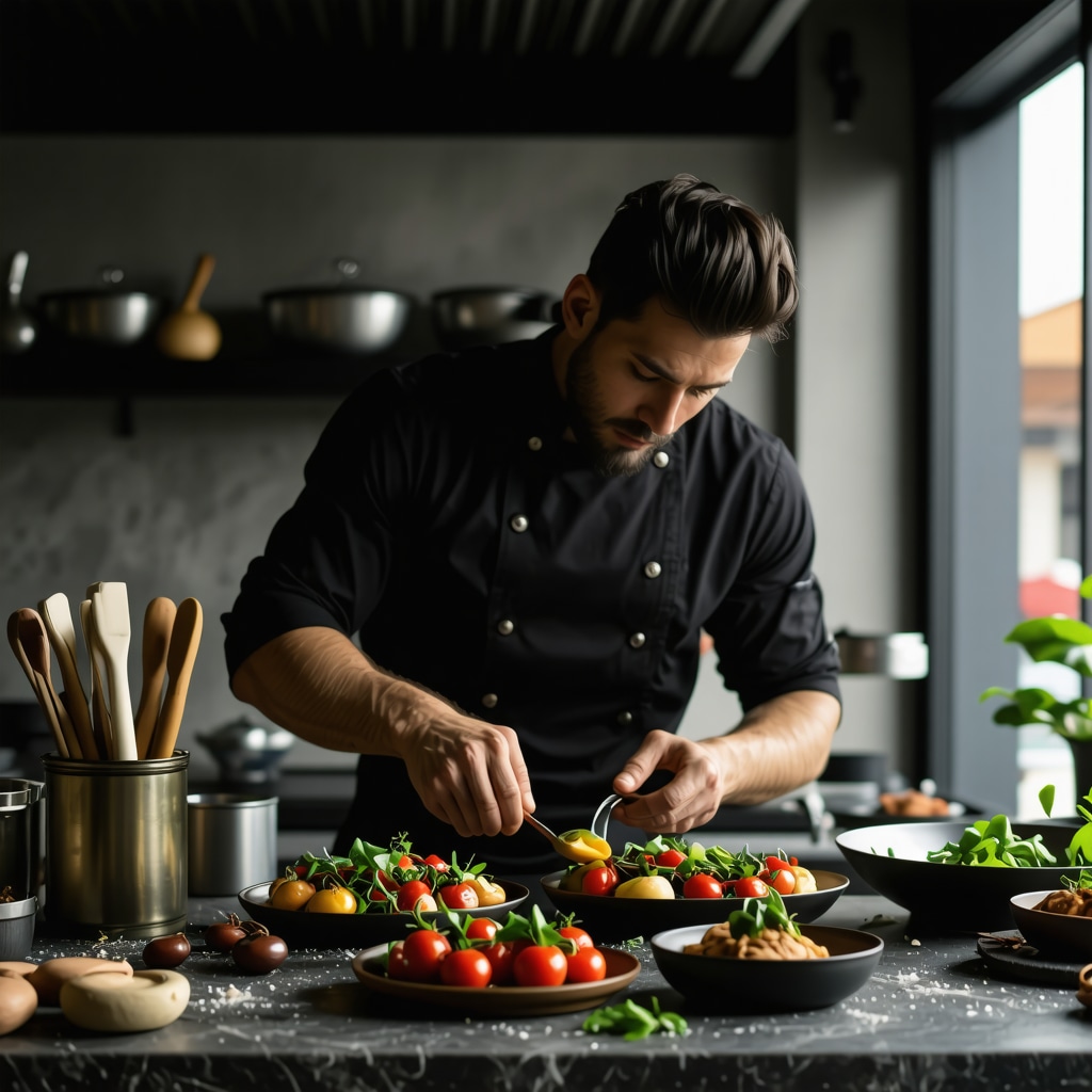 Chef preparing sustainable dishes using local ingredients and digital tools in Ljubljana