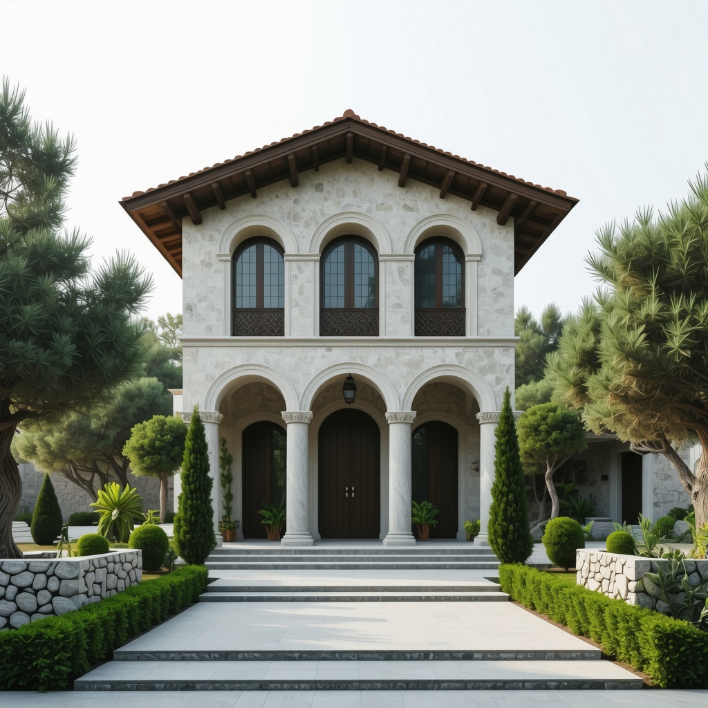 A visual representation of traditional Balkan architectural elements integrated into contemporary sustainable buildings.