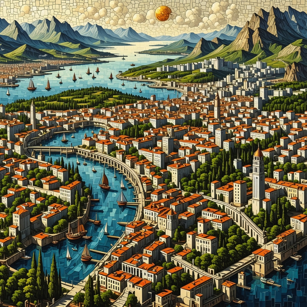 Mosaic artistic map illustrating Istanbul's role as a cultural crossroads of Byzantine, Ottoman, and Balkan influences