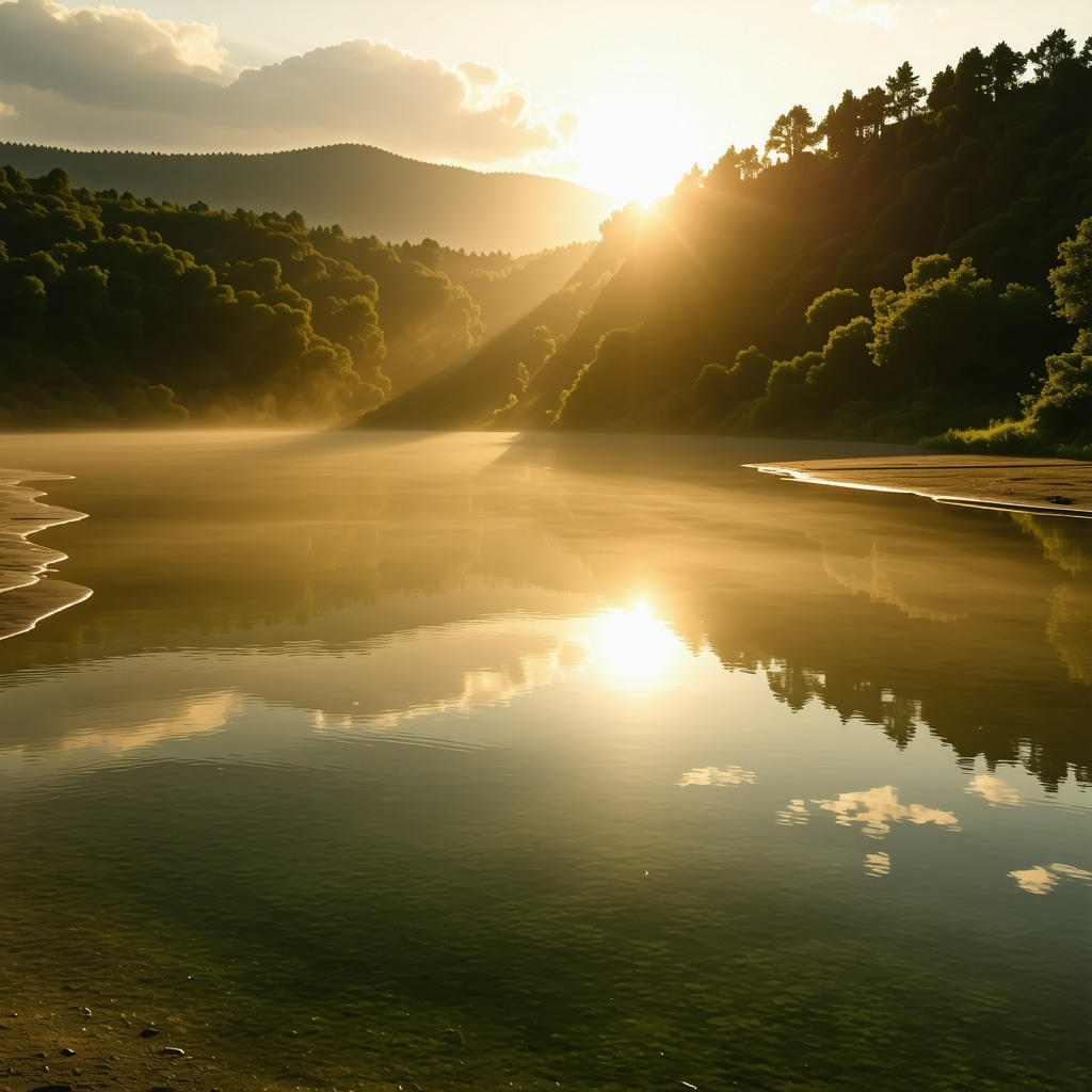 Termalni bazeni v Vrnjački Bani ob sončnem vzhodu, miren naravni ambient
