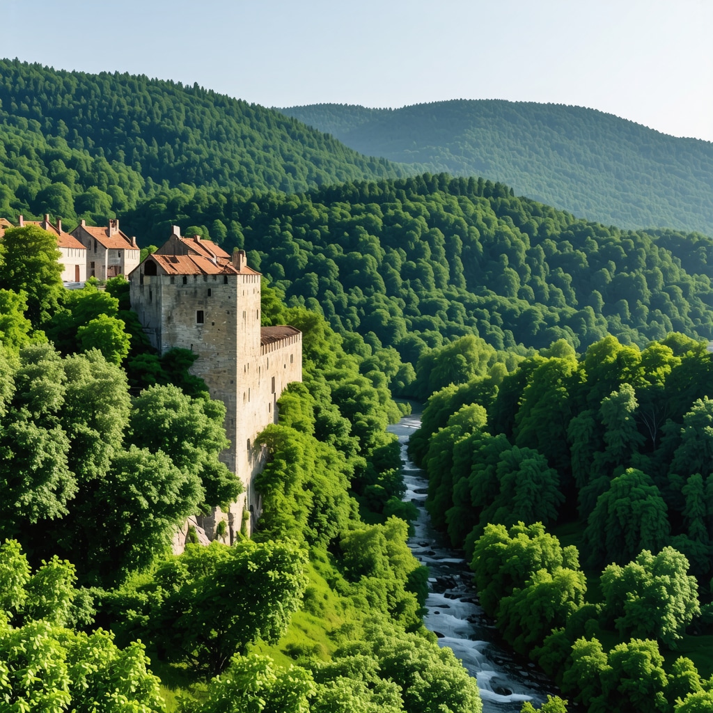 Beautiful landscape of Pljevlje with fortress and river Tara