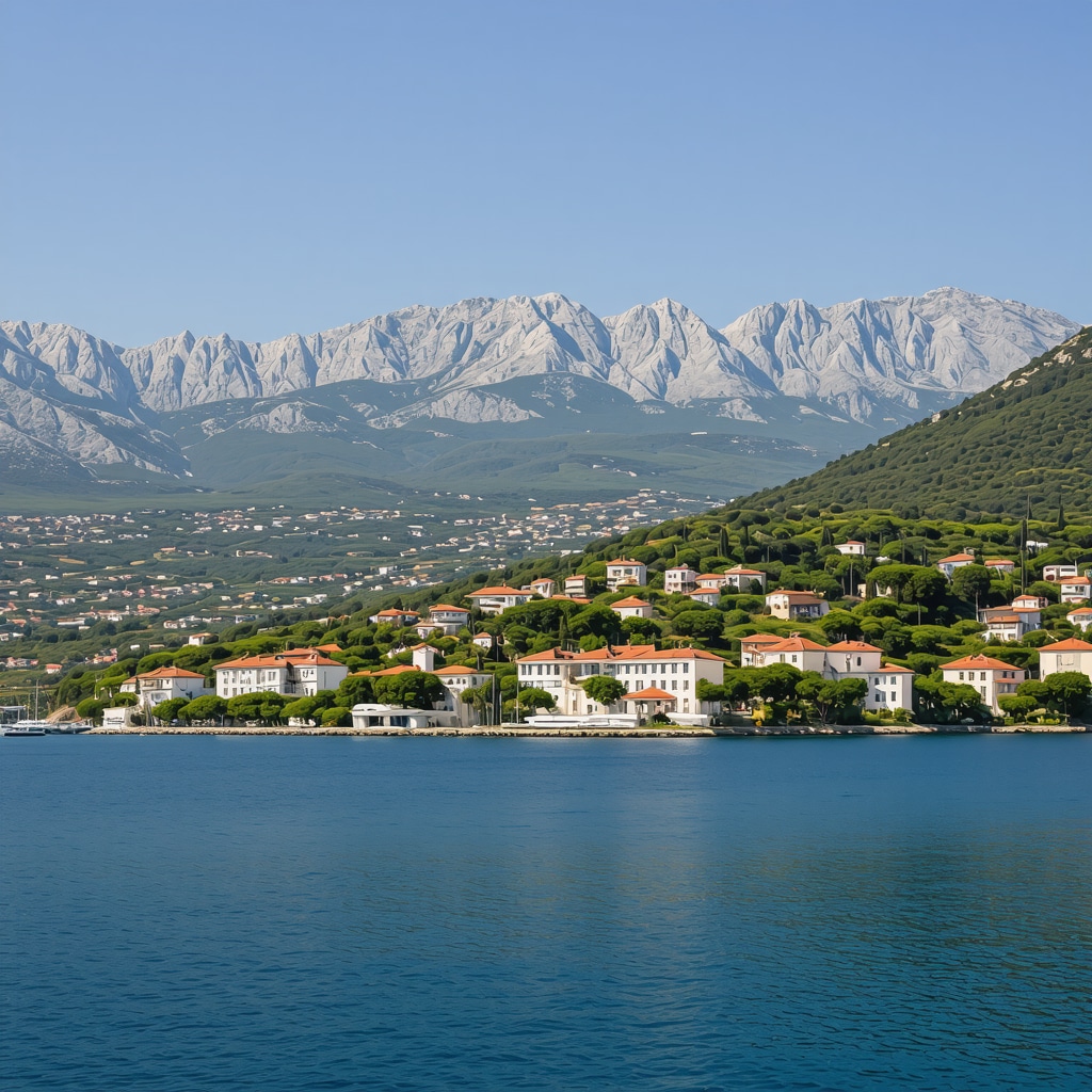Tivat city with Porto Montenegro marina and Adriatic sea