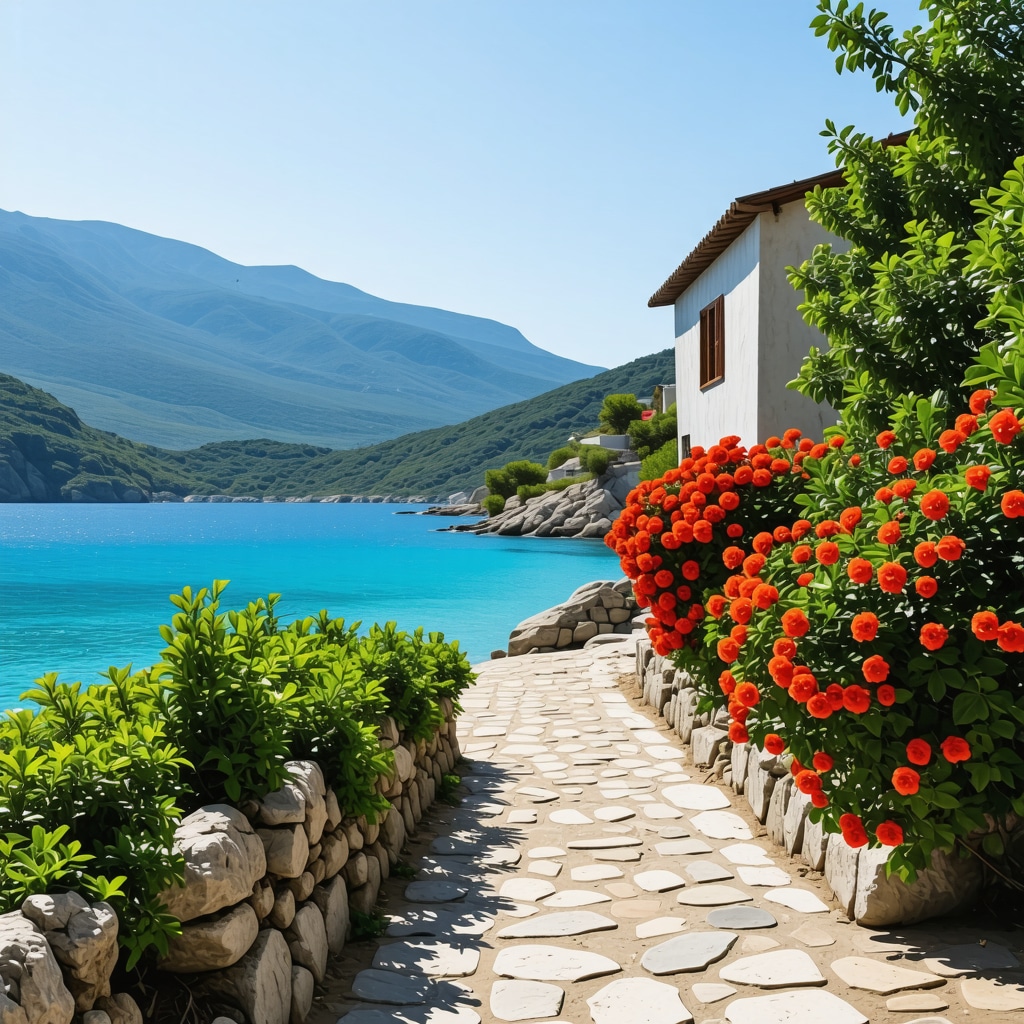 A scenic view of a personal traveler exploring Albanian beaches with locals