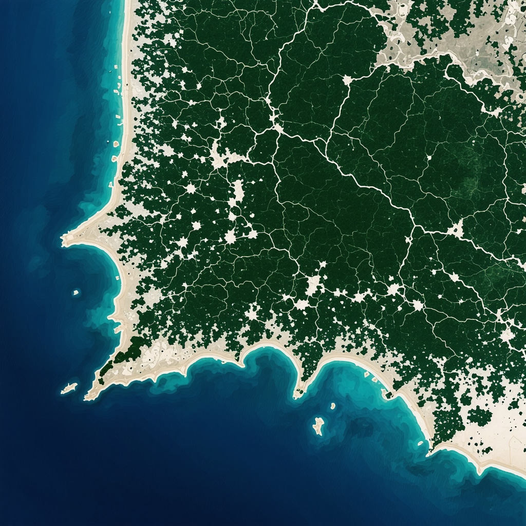 Satellite image with GIS data visualizations of Ulcinj natural reserves and coastal habitats
