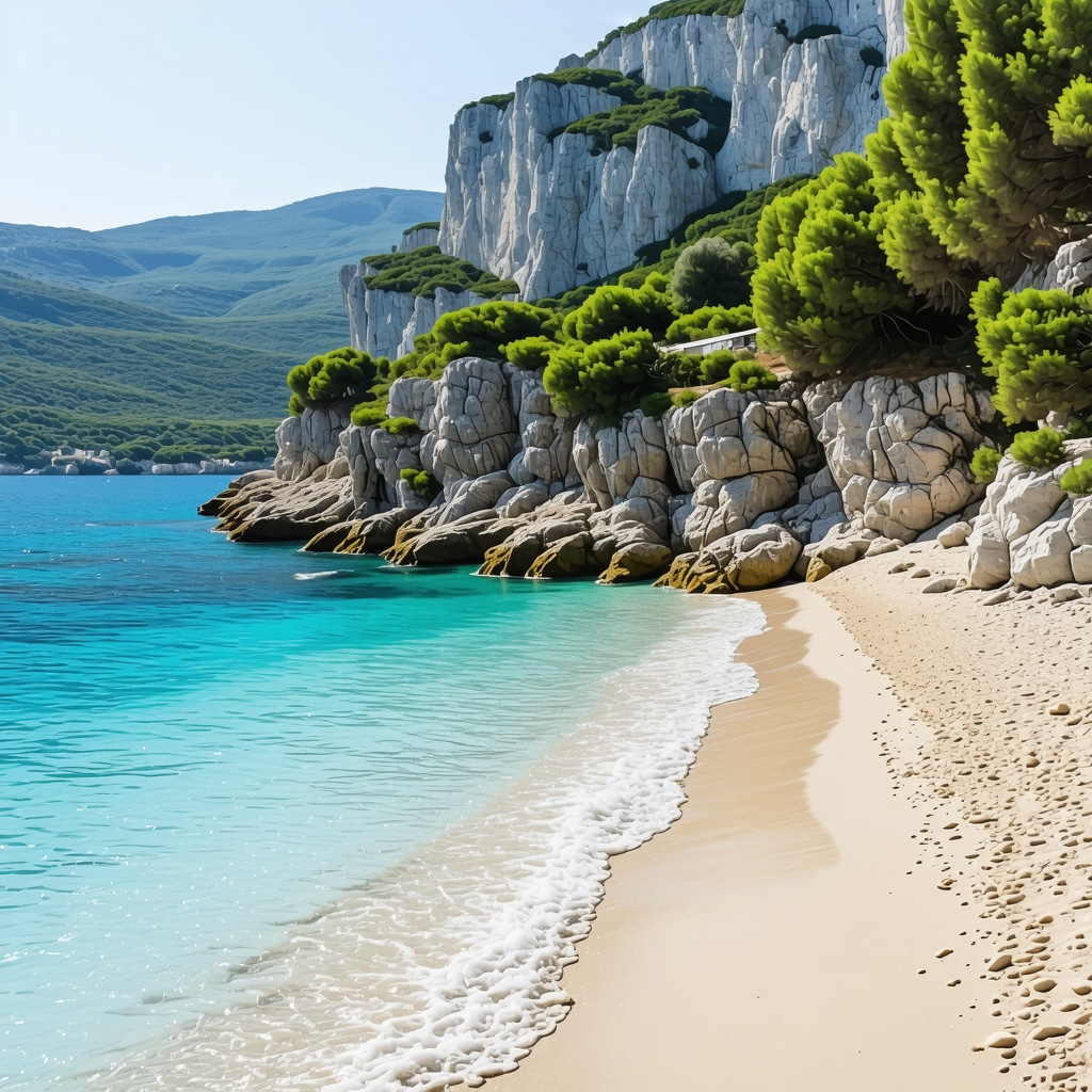 Secluded beach with clear waters and greenery, accessible by car in Makarska