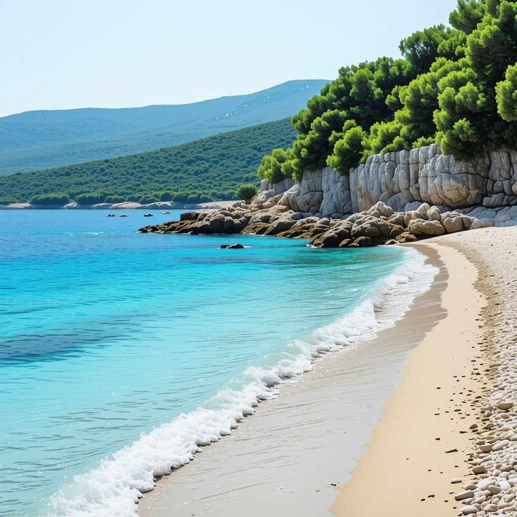 Mirna skrita plaža v Bolgariji z kristalno čisto vodo in zelenjem