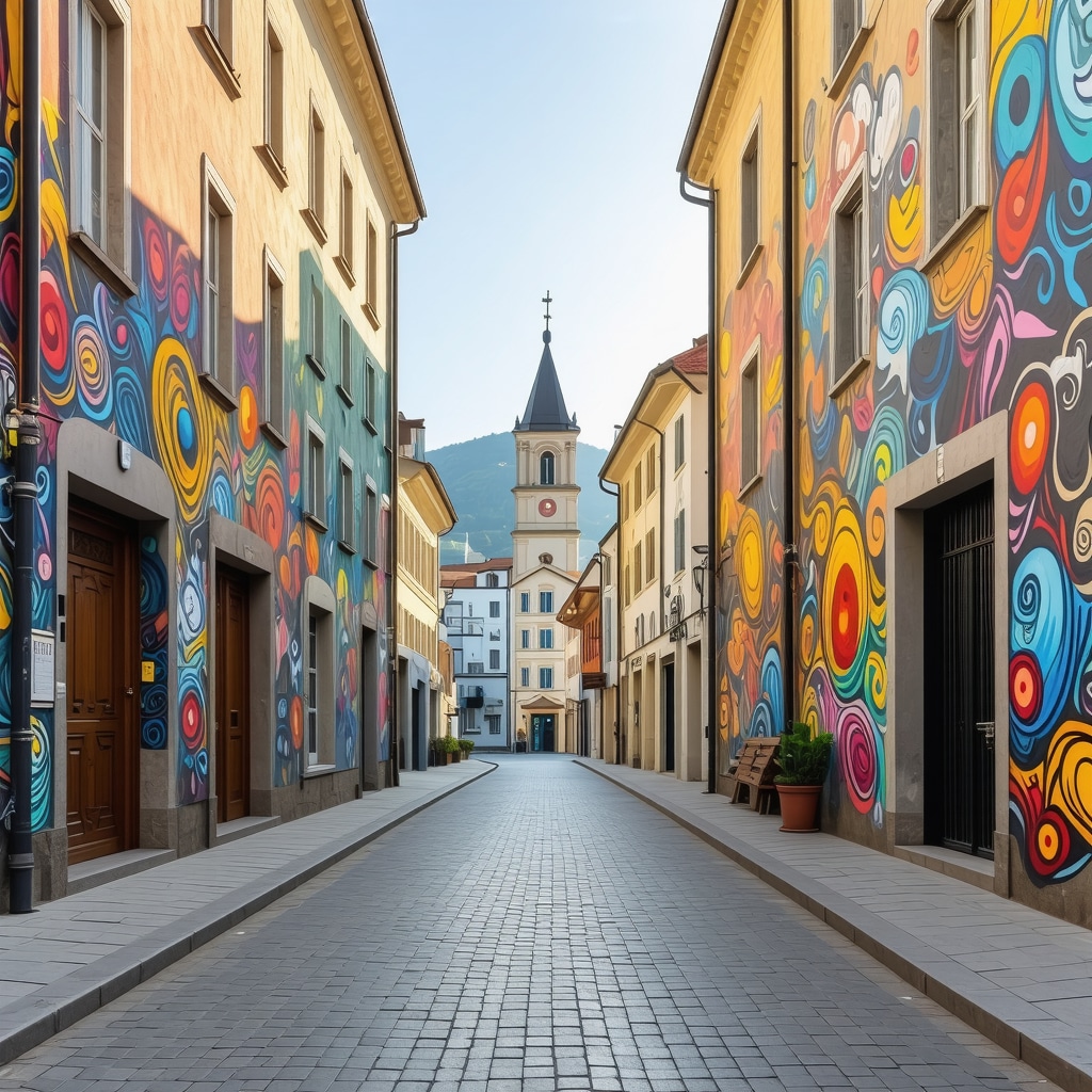 Colorful murals and street art in Kranj's artistic quarter