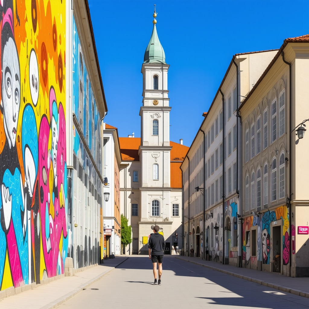 Colorful blend of historic and modern art in Balkan city