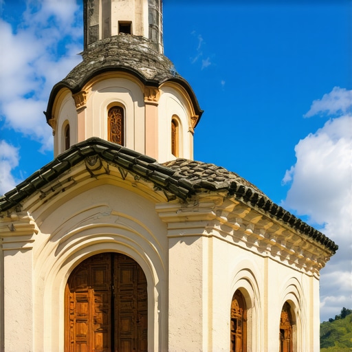 Orthodox church in Kosovo with historical architecture and lush surroundings