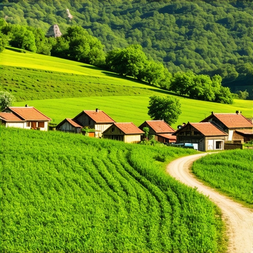 Scenic view of Balkan mountains and villages