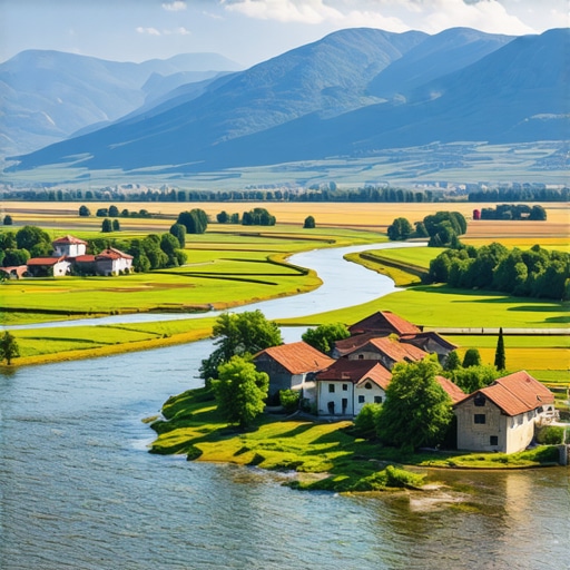 Scenic view of Balkan mountains and villages