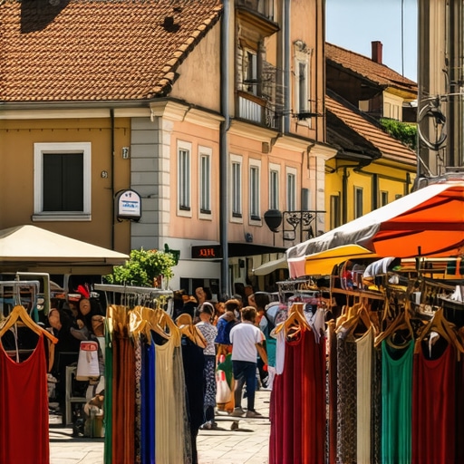 Colorful Balkan street with diverse cultural influences and local markets