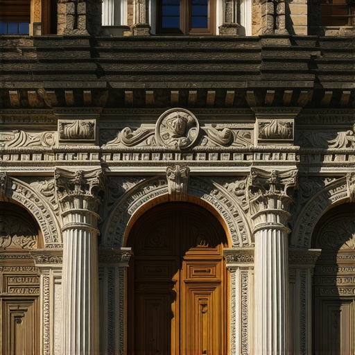 Podroben pogled na starodavno balkansko arhitekturo z okrasnimi simboli in detajli