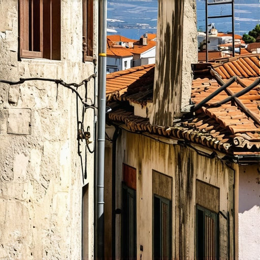 Slika starodavnih ruševin in ozke ulice balkanskih mest, obdane z lokalnim življenjem in naravno lepoto