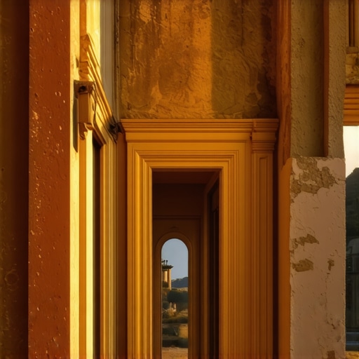 Slika starodavnega balkanskega samostana ob sončnem vzhodu, prikazuje arhitekturo in duhovni ambient.