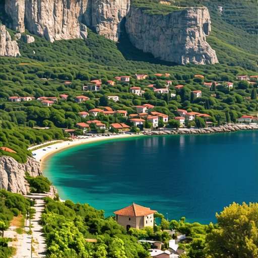 Panoramic view of Montenegrin coast with historical sites and natural beauty